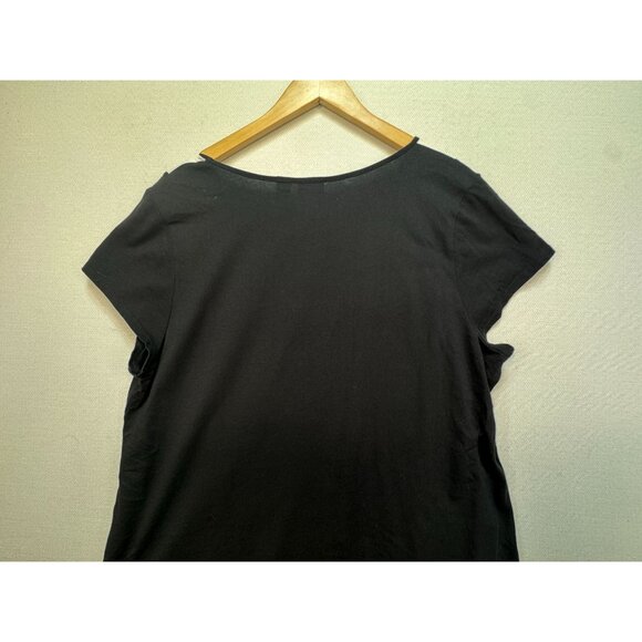 Chicos Womens Denise Lace Blouse Top Sze L Black Whit Short Sleeve High Low Boho - Picture 9 of 10